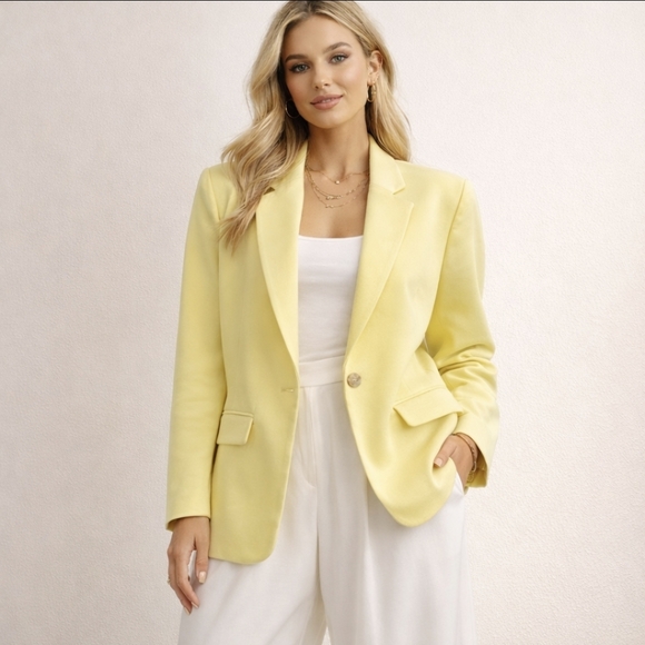 Topshop Jackets & Blazers - Topshop Oversized Blazer Single Breasted Lined Lemon Yellow Women's Sz 4